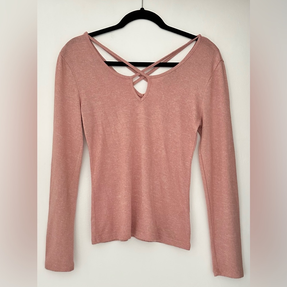 Ambiance Dusty Rose Crisscross Long Sleeve Mauve Blouse